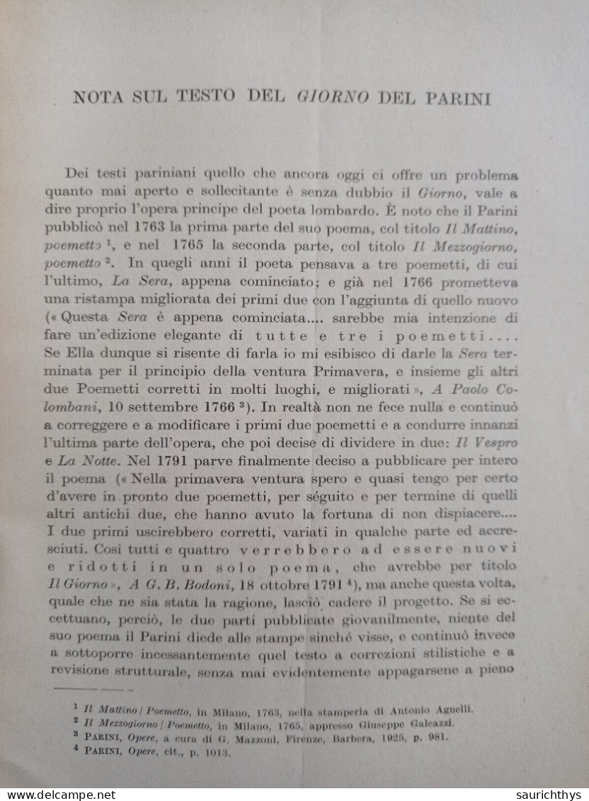 Studi Di Filologia Italiana Autografo Di Lanfranco Caretti Da Ferrara Giuseppe Parini 1951 Accademia Della Crusca - Geschichte, Biographie, Philosophie
