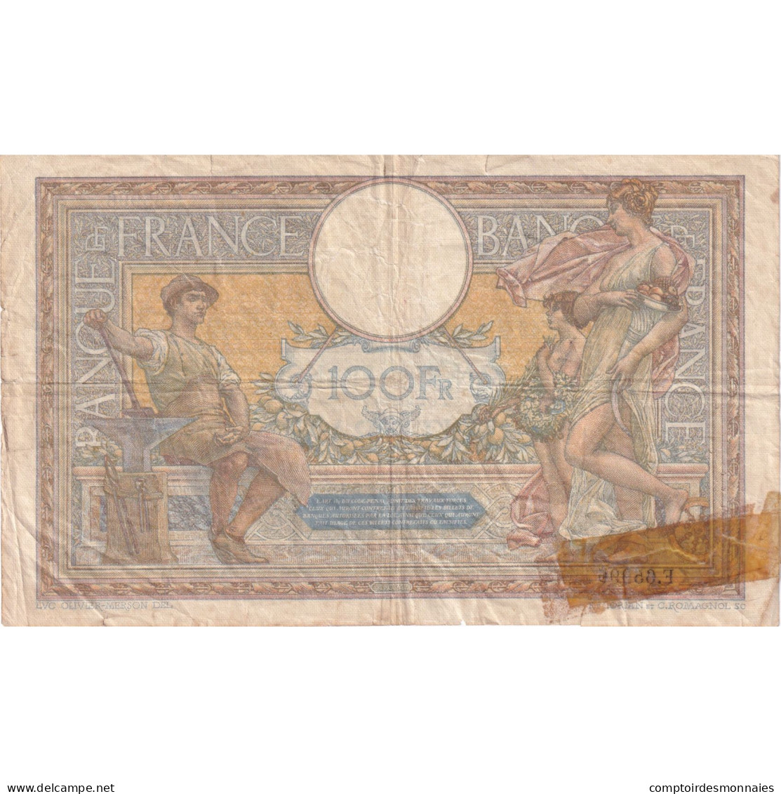 France, 100 Francs, Luc Olivier Merson, 1939, 971, B, Fayette:25.45, KM:86b - 100 F 1908-1939 ''Luc Olivier Merson''