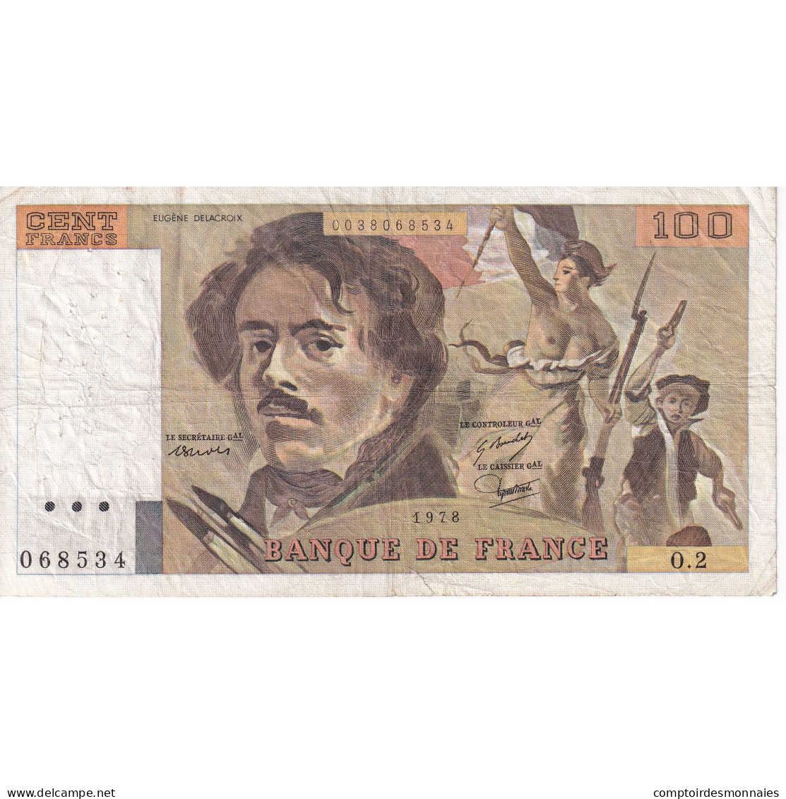 France, 100 Francs, Delacroix, 1978, O.2, TB, Fayette:68.2, KM:154a - 100 F 1978-1995 ''Delacroix''