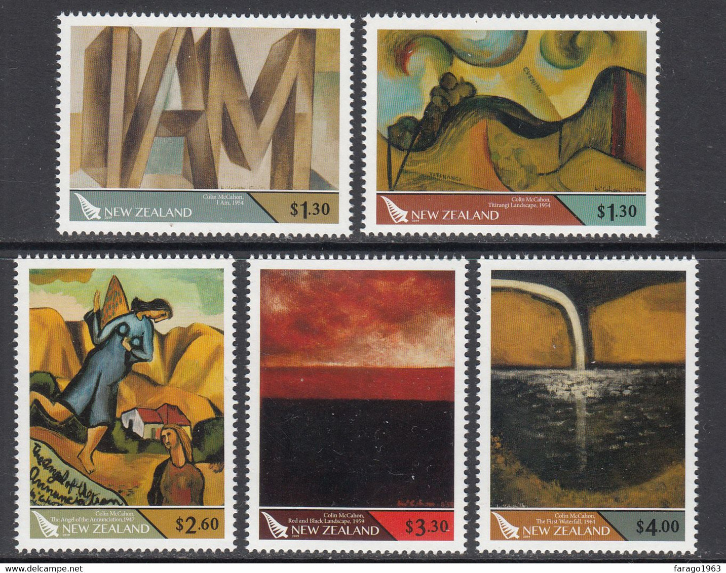 2019 New Zealand Colin McCahon Art Paintings Complete Set Of 5 MNH @ BELOW FACE VALUE - Unused Stamps