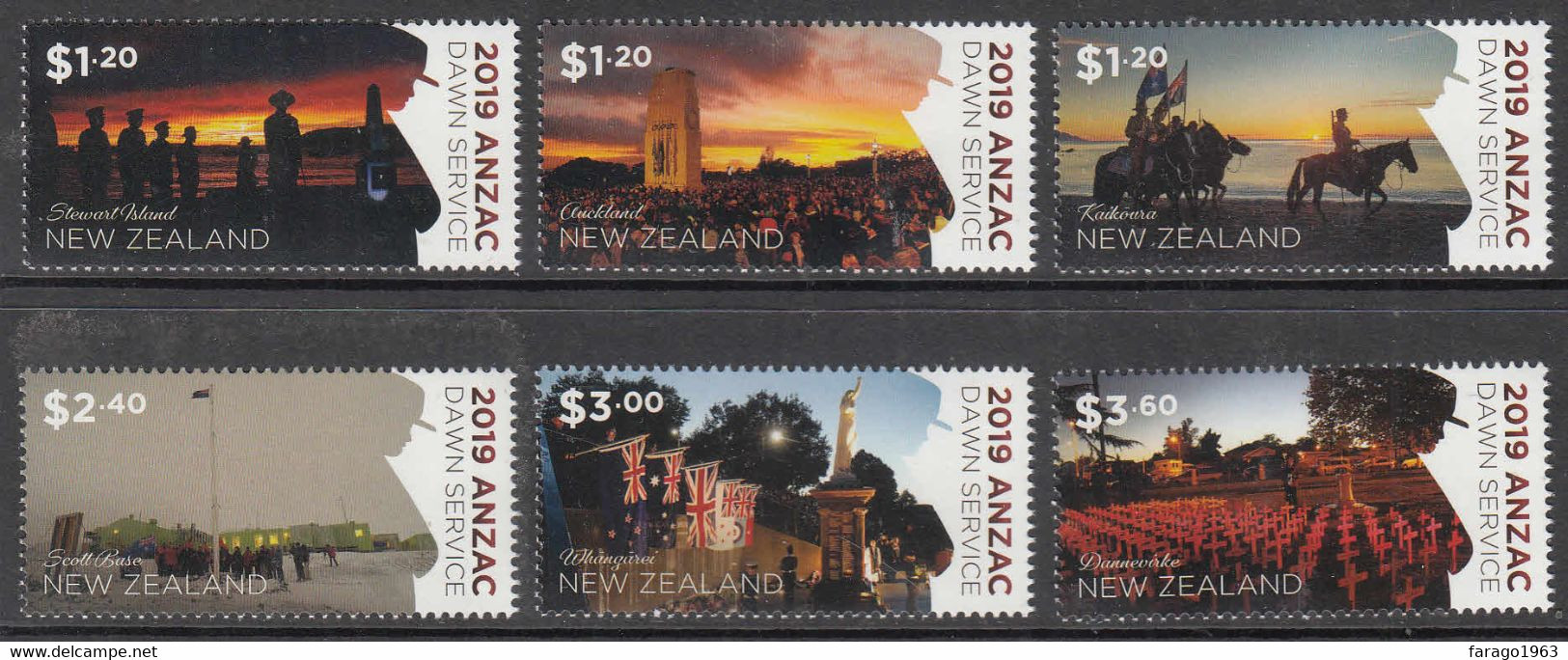 2019 New Zealand Anzac Dawn Service Horses Flags Antarctica Complete Set Of 6 MNH @ BELOW FACE VALUE - Unused Stamps