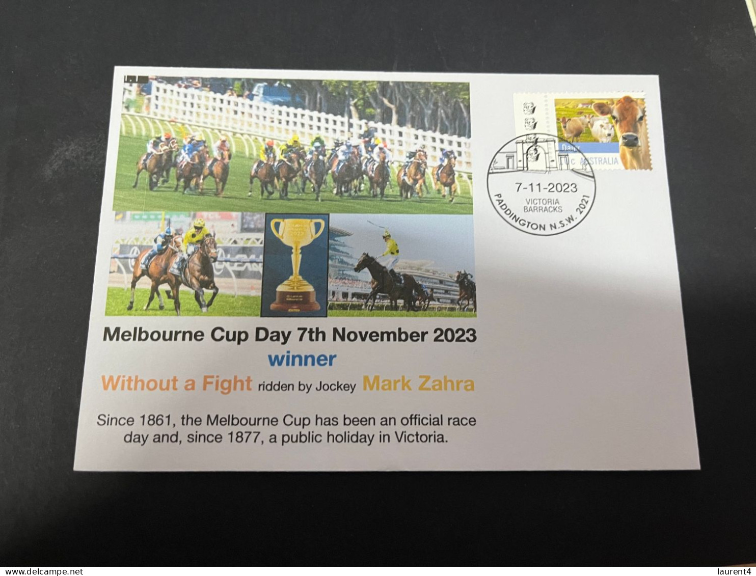 10-11-202 (1V 47) Australia - 7th November 2023 - Melbourne Cup (winner Without A Fight - Ridder Mark Zahra) OZ Stamp - Briefe U. Dokumente