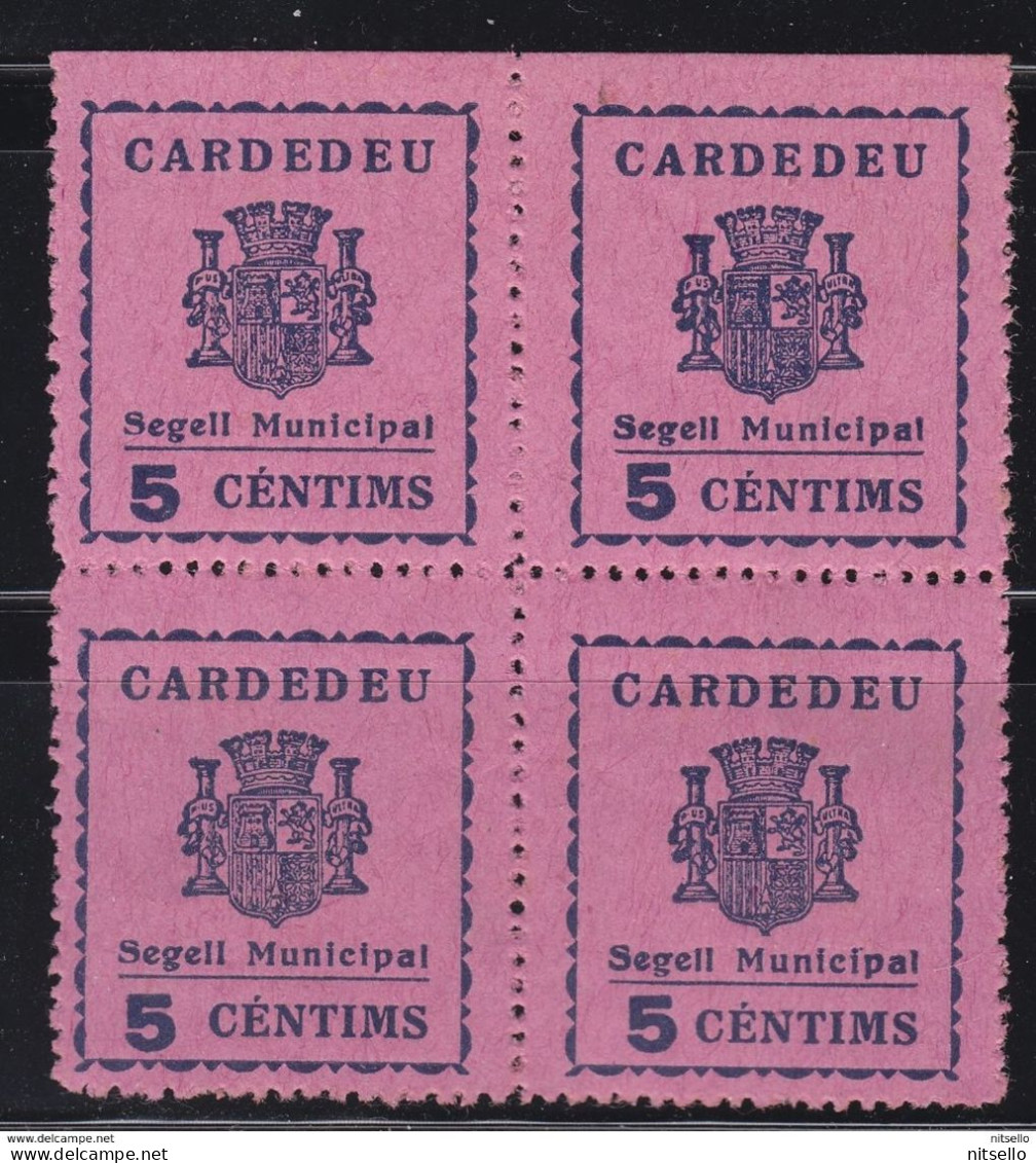 LOTE 2112  /// (C350) CARDEDEU (BARCELONA) BLOQUE DE 4 VIÑETAS REPUBLICANAS Nº 1 CATALOGO FESOFI (LEYENDA 20 M/M.) **MNH - Emissioni Repubblicane