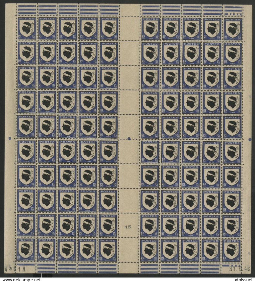 N° 755 Blason Corse En Feuille Complète De 100 Ex Neufs ** + Coin Daté 31/5/46 Voir Suite - Feuilles Complètes