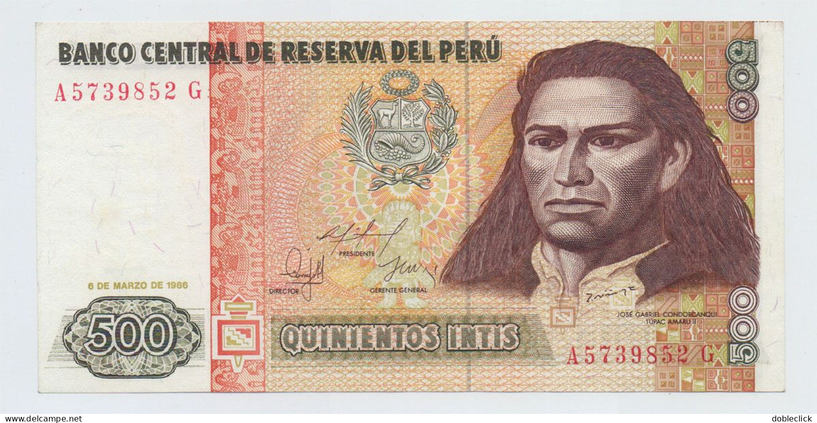 PERU - SCARCE 500 INTIS NOTE PRINTED IN SPAIN FNMT P-135 - 1986 - AU - Pérou