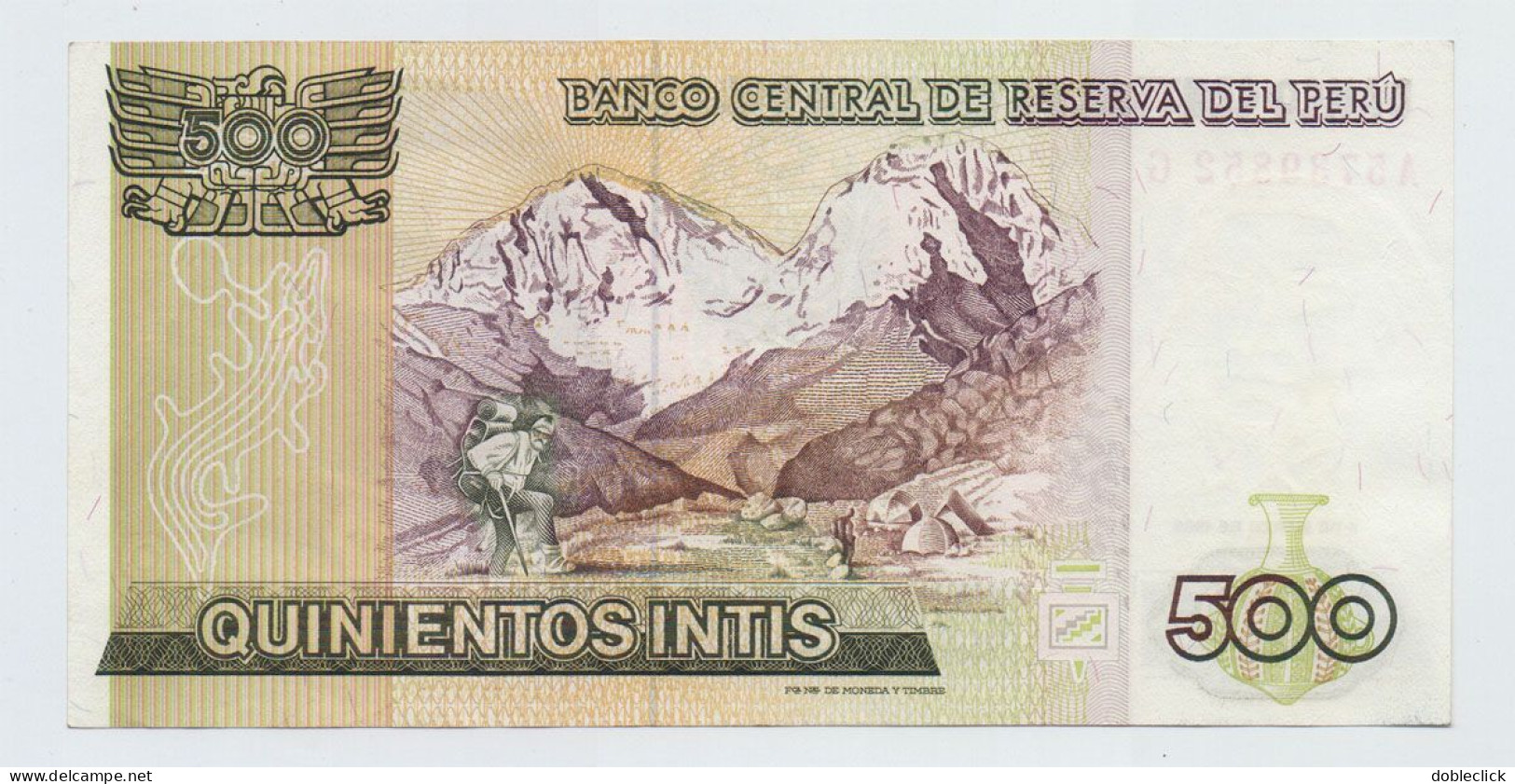 PERU - SCARCE 500 INTIS NOTE PRINTED IN SPAIN FNMT P-135 - 1986 - AU - Peru