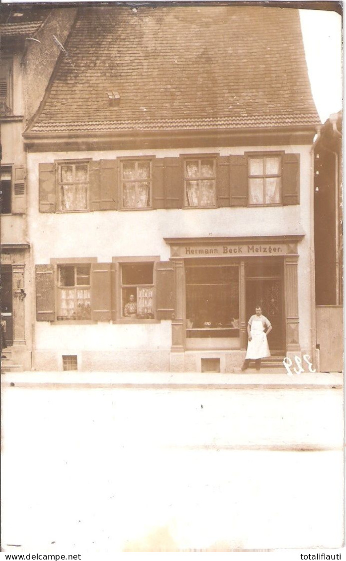 BALINGEN Baden Württemberg Metzger Hermann Beck Vor Dem Geschäft Mithelfende Ehefrau Am Fenster 3.1.1910 - Balingen