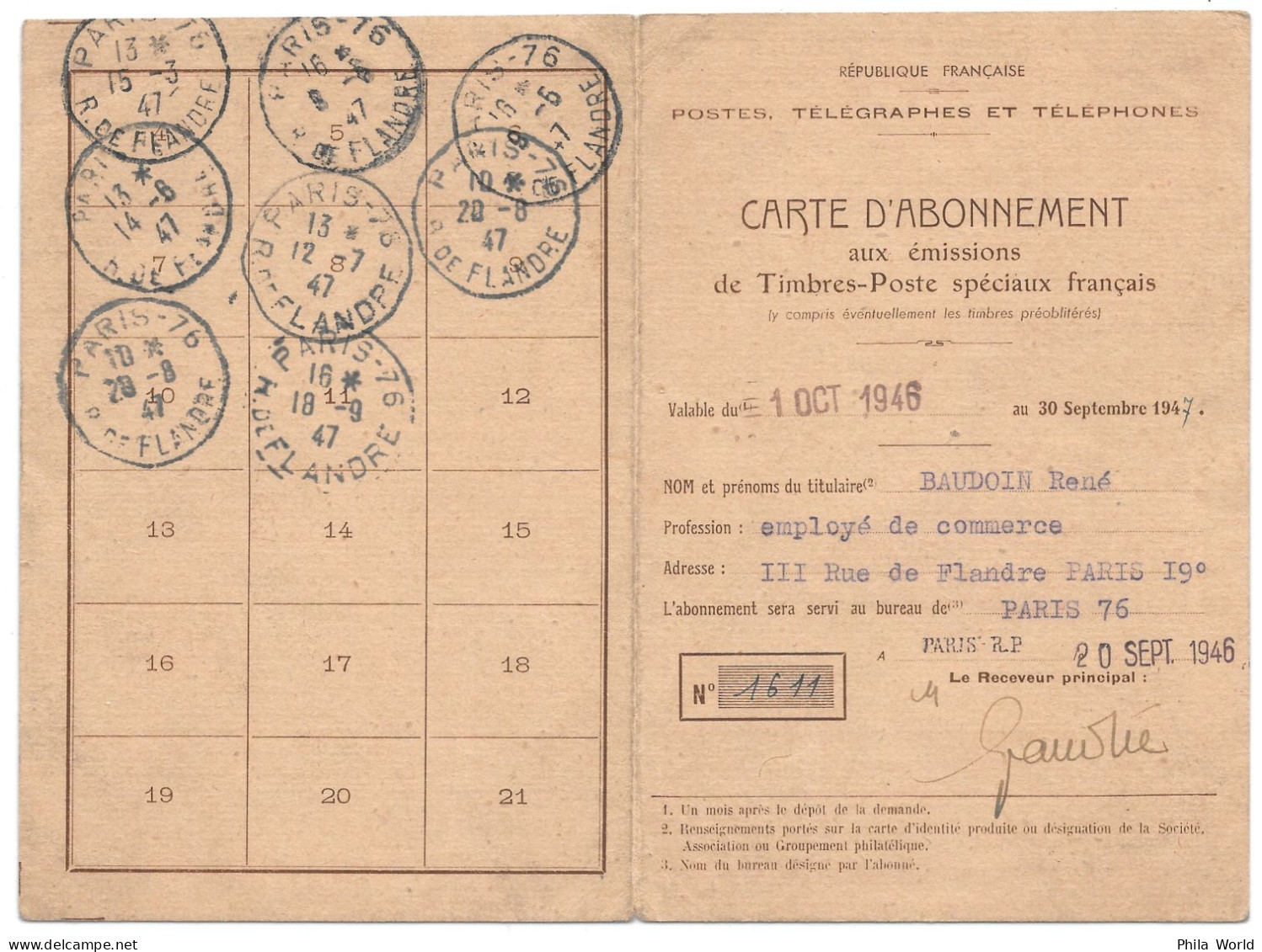 FRANCE 1946 YT 753 100F Marianne GANDON Seul Sur Carte Abonnement PTT PARIS 76 Rue De Flandre - Cartas & Documentos