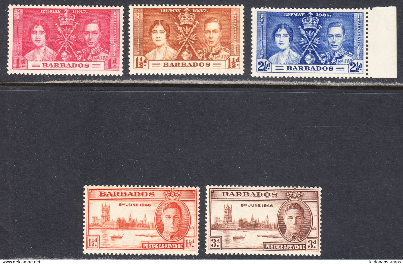 Barbados 1937,46 Mint No Hinge/mint Mounted, Sc# 190-192,207-208, SG - Barbados (...-1966)
