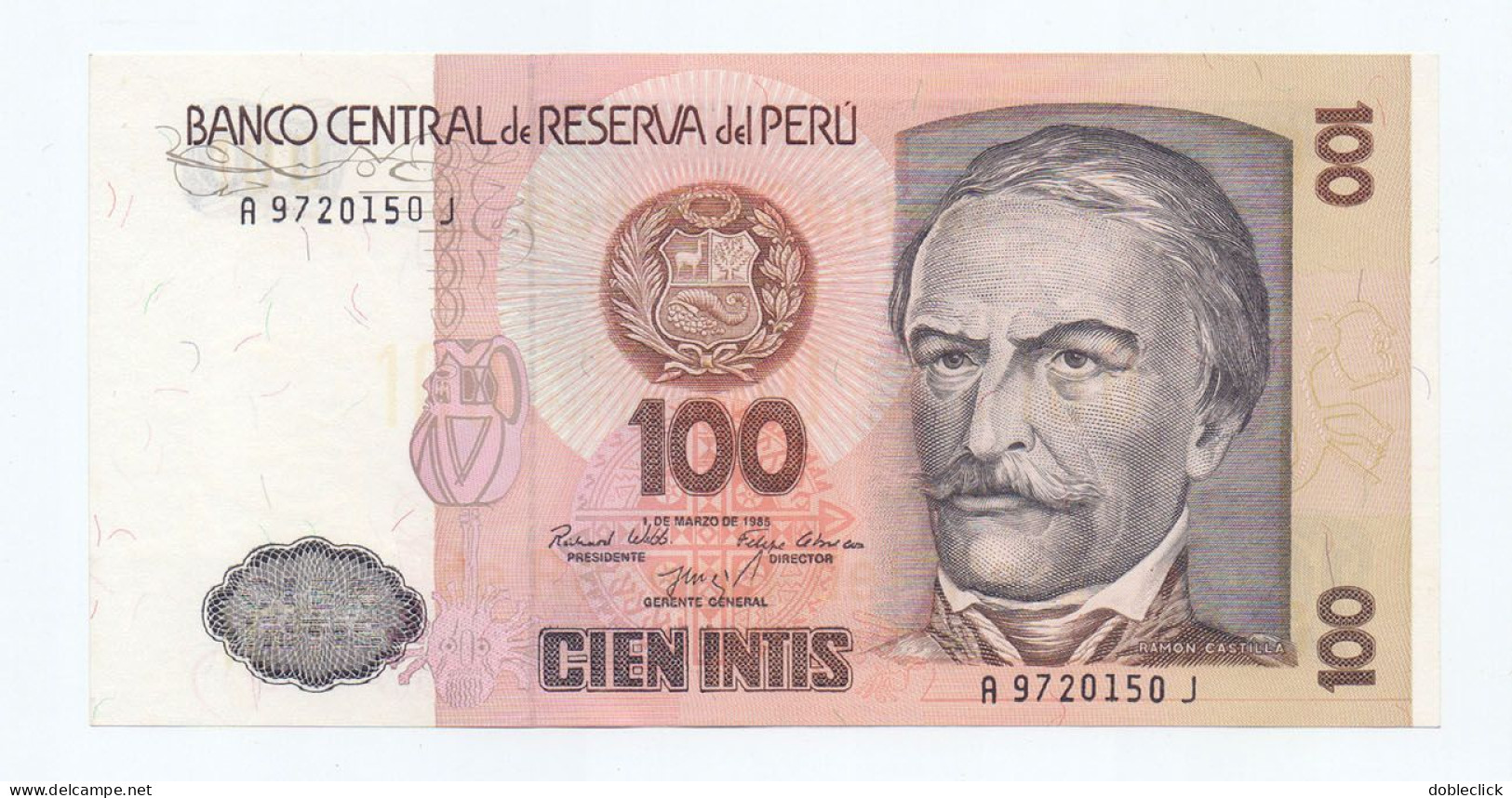 PERU - 2nd DATE 100 INTIS NOTE 1985 P-132a - UNC - Pérou