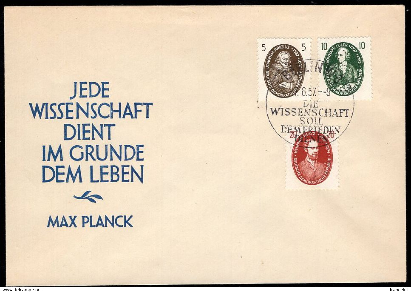 EAST GERMANY(1957) Jungius. Euler. Hertz. Unaddressed FDC With Cachet And Thematic Cancel. Scott Nos 352-4. - 1950-1970