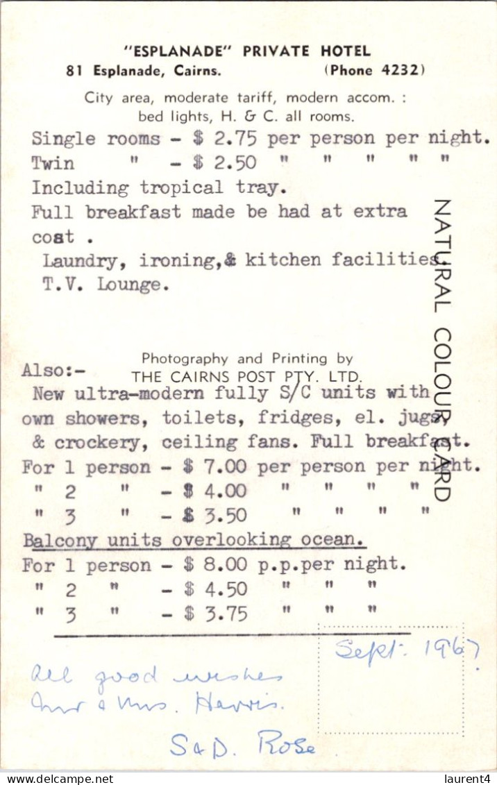 10-11-2023 (1 V 4) - Australia (dated 1967) QLD - Cairns Esplanade Hotel - Cairns