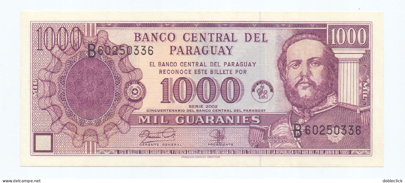 PARAGUAY - 1000 GUARANIES COMMEMORATIVE P-221 - 2002 UNC - Paraguay