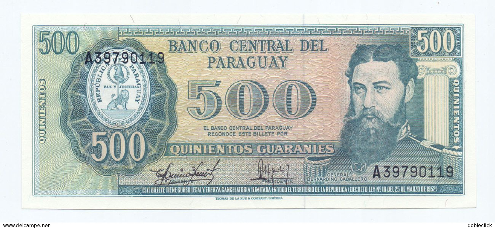 PARAGUAY - 500 GUARANIES P-206 - AQUINO ESTIGARRIBIA SIGN. 1982 UNC - Paraguay