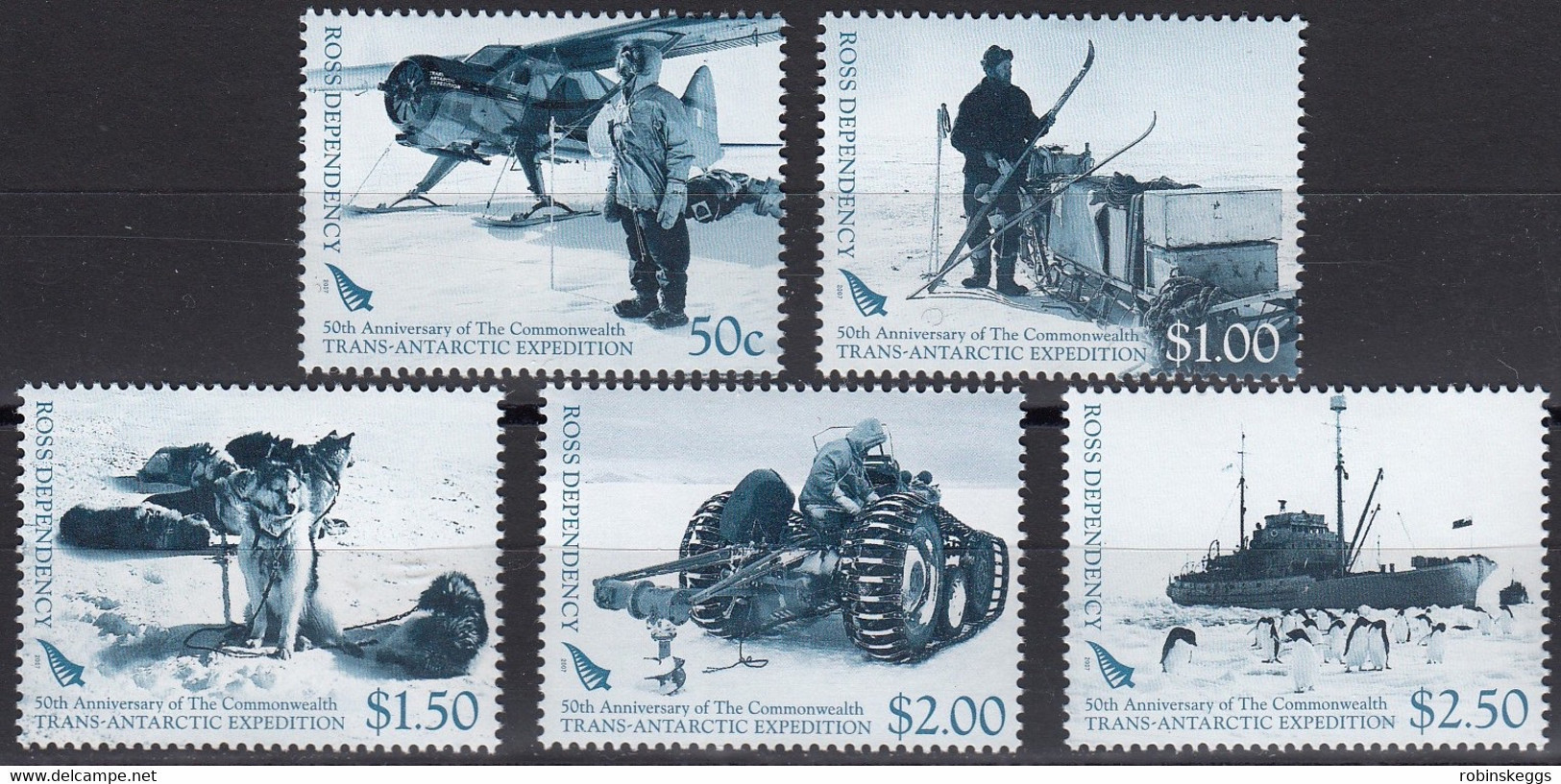 ROSS DEP. 2007 C/Wth Trans-Antarctic Exped.50th Anniv, Set Of 5 MNH - Polar Exploradores Y Celebridades