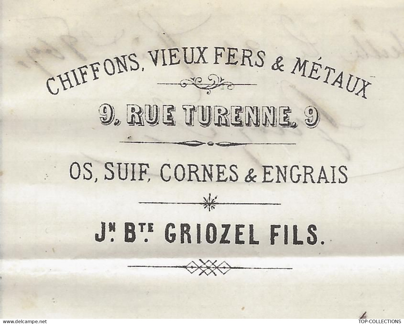 1869  ENTETE Jn Bte Griozel Marseille Chiffons Vieux Fers & Métaux Os Suif Cornes Et Engrais Pour Jean Coste Bez Le  Pey - 1800 – 1899