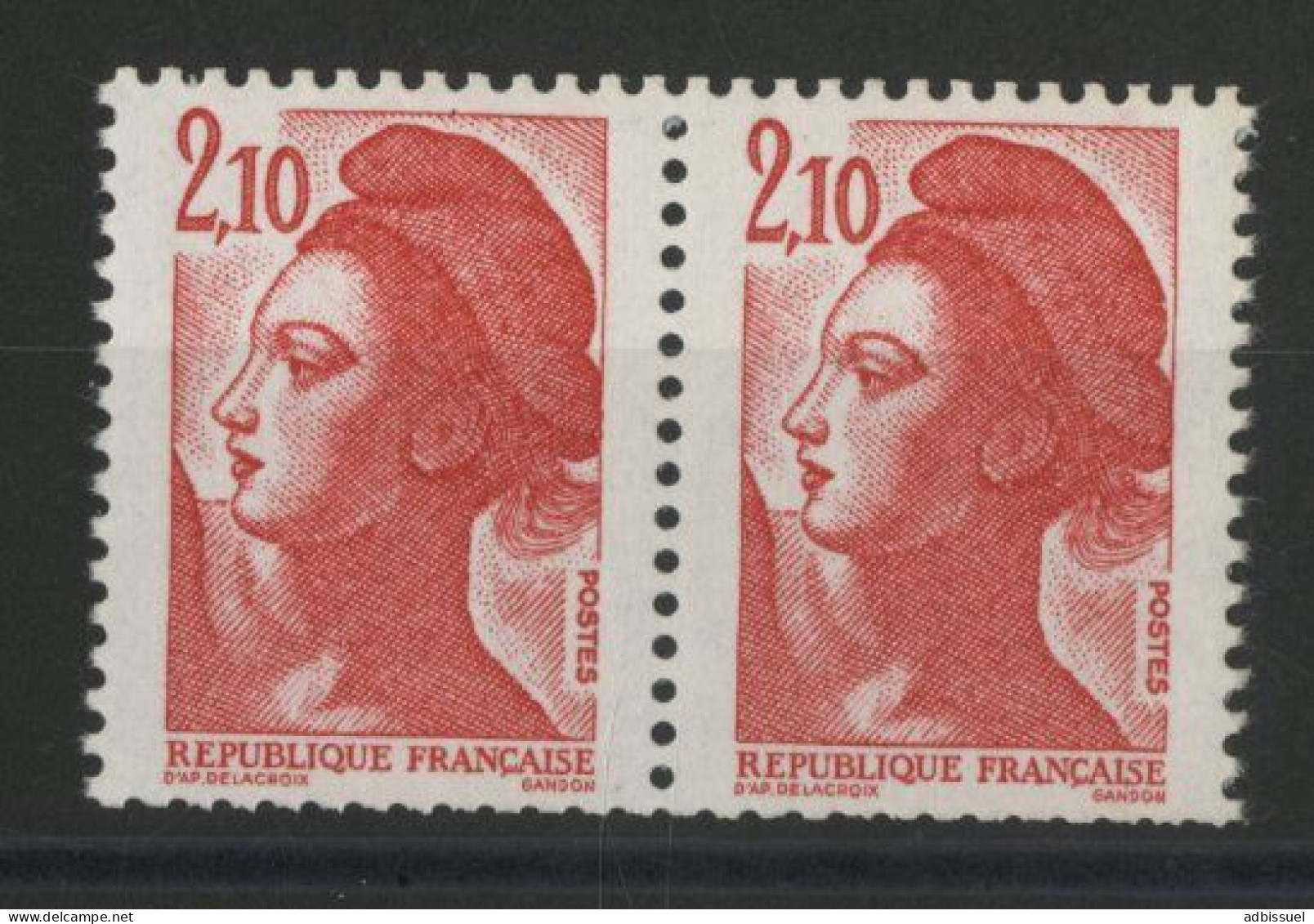 N° 2319a (x2) Cote 70 € SANS BANDE De PHOSPHORE Liberté De Gandon 2,10 Fr Rouge Neufs ** (MNH) TB Voir Suite - Ongebruikt