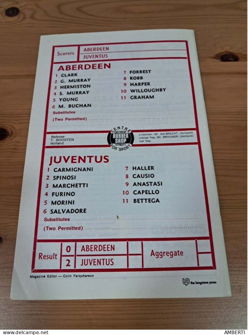 Copa Uefa 1971 programa Aberdeen-Juventus