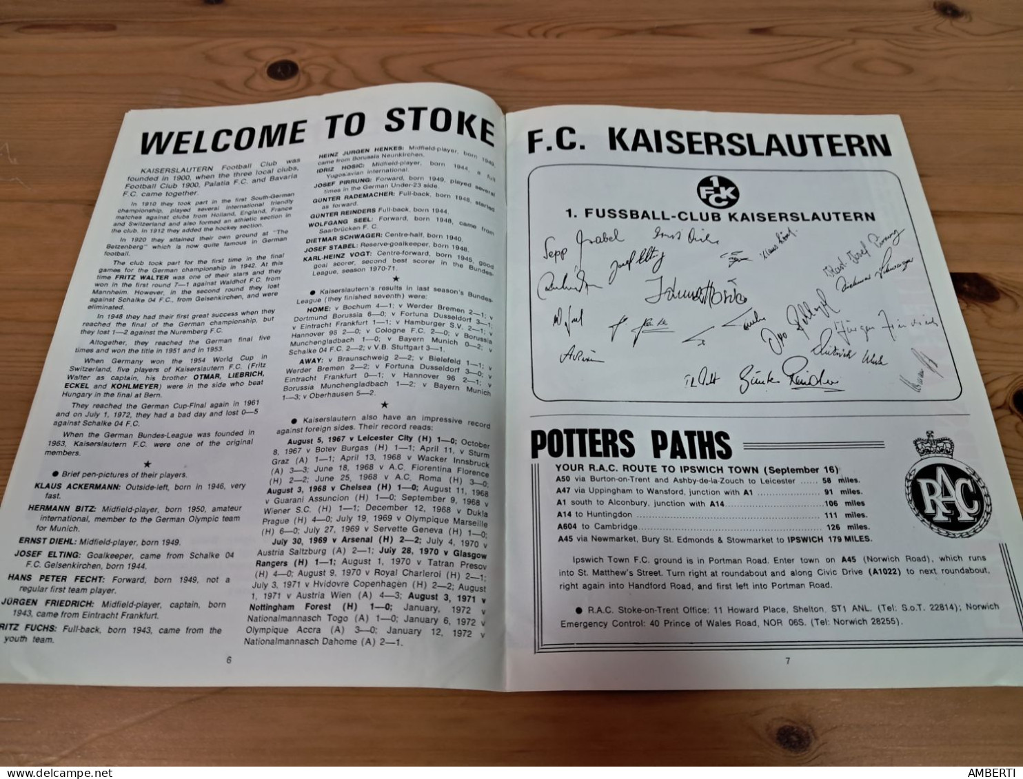 UEFA CUP 1972 Programa Stoke City-Kaiserslautern - Deportes