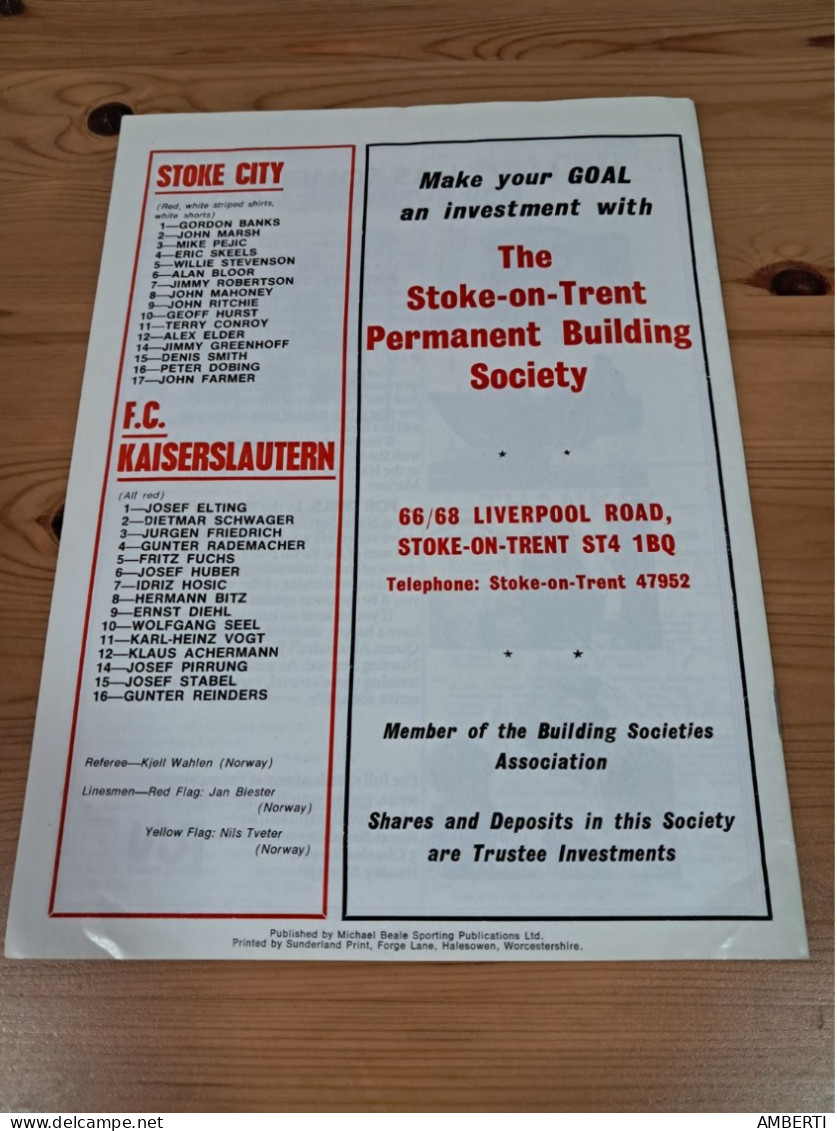 UEFA CUP 1972 programa Stoke city-Kaiserslautern