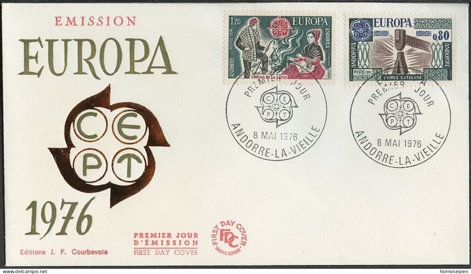 Europa CEPT 1976 Andorre Français - Andorra FDC3 Y&T N°253 à 254 - Michel N°274 à 275 - 1976