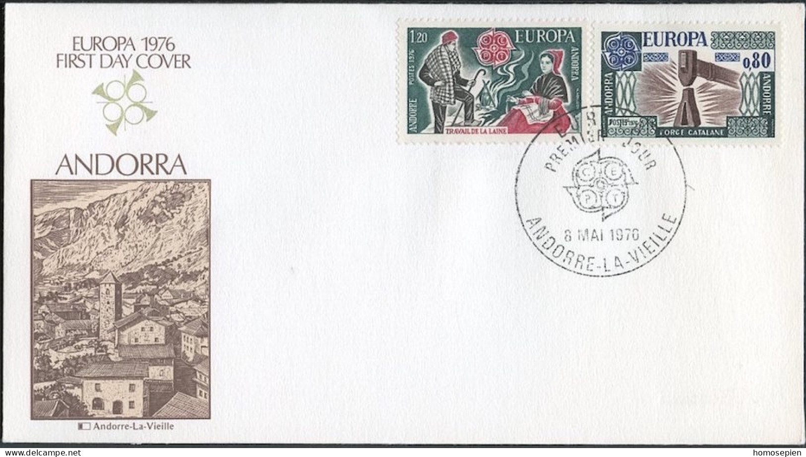 Europa CEPT 1976 Andorre Français - Andorra FDC4 Y&T N°253 à 254 - Michel N°274 à 275 - 1976