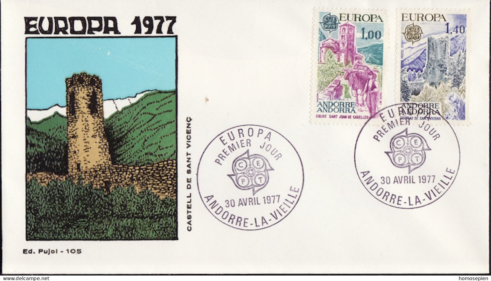 Europa CEPT 1977 Andorre Français - Andorra FDC3 Y&T N°261 à 262 - Michel N°282 à 283 - 1977