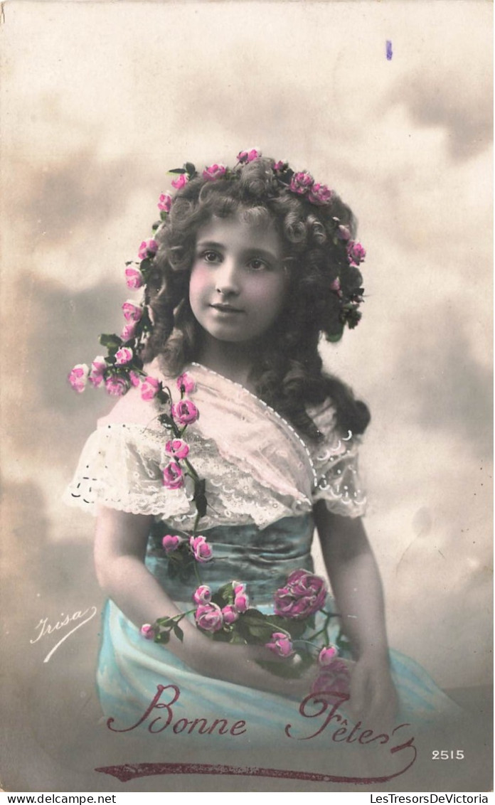 ENFANTS - Bonne Fête - Petite Fille Avec Des Fleurs Dans Les Cheveux - Carte Postale Ancienne - Autres & Non Classés