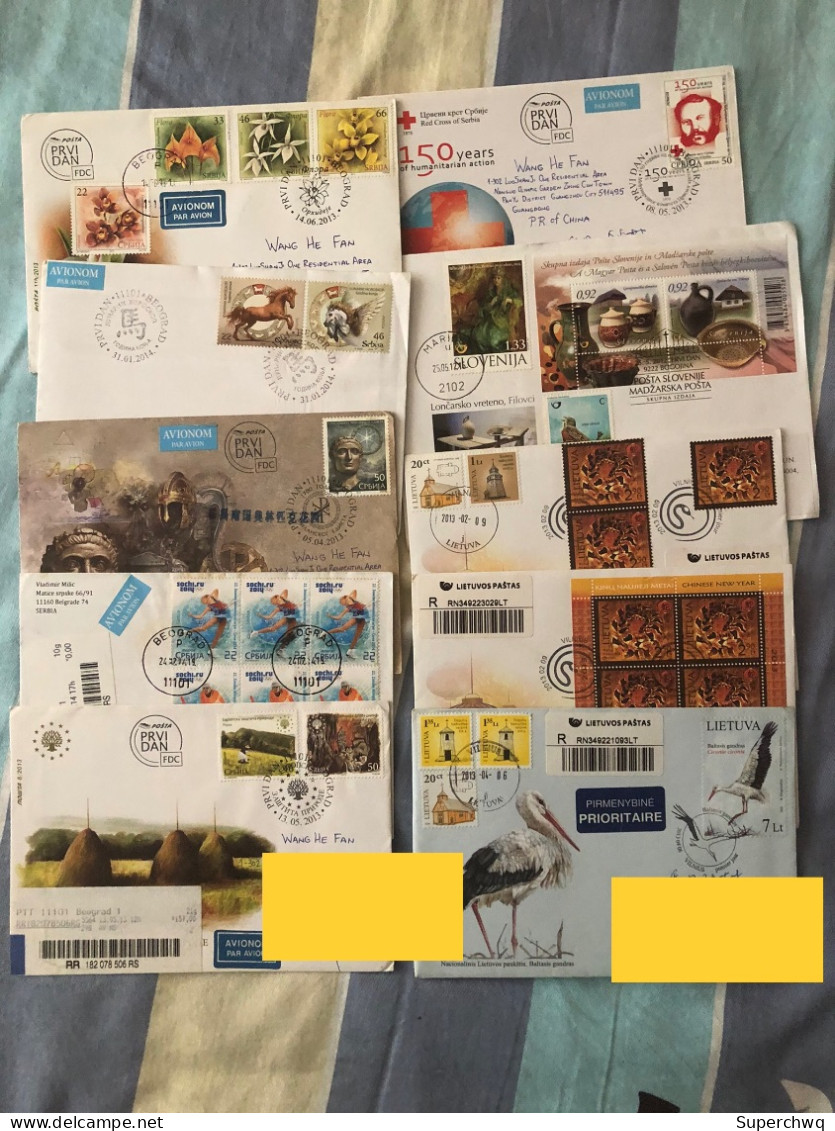 Slovenia, Serbia, Lithuania, Registered Mail To China On The First Day Of Actual Delivery Of 50 Different FDC - Collections (sans Albums)