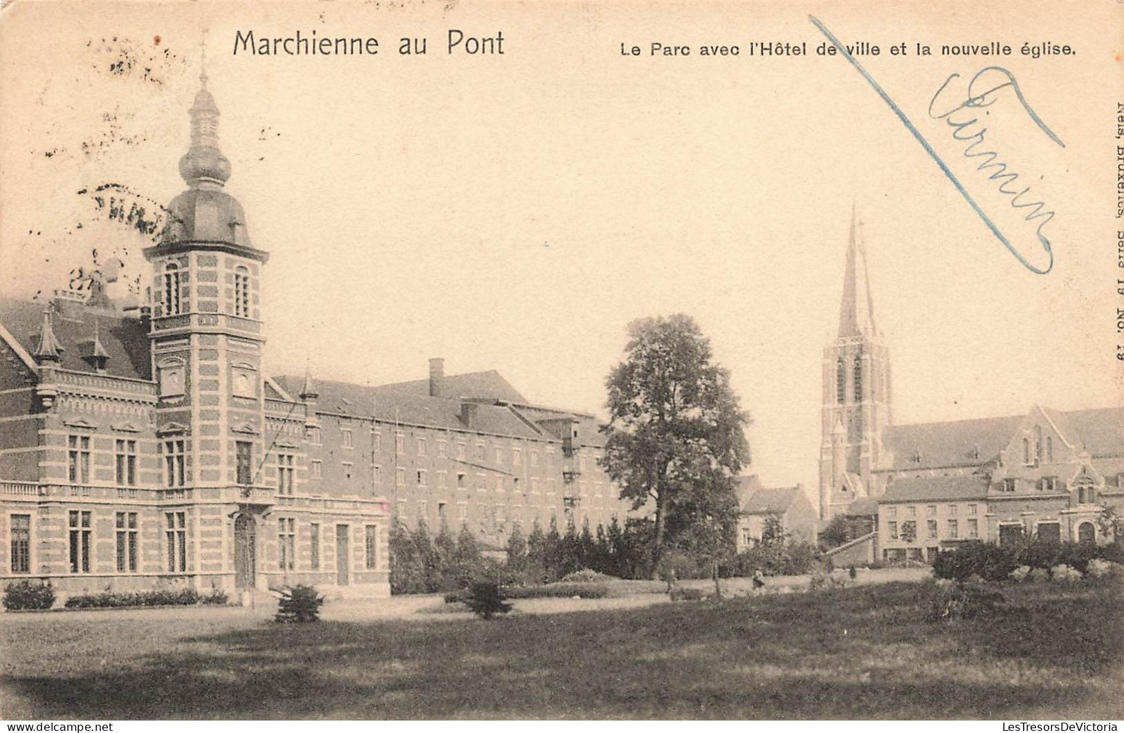 BELGIQUE - Marchienne-au-Pont - Le Parc Avec L'hôtel De Ville Et La Nouvelle église - Carte Postale Ancienne - Charleroi