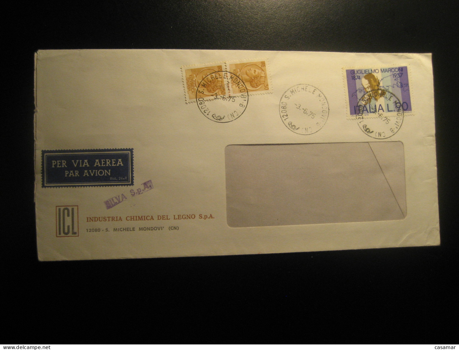 S. MICHELE MONDOVI 1975 Industria Quimica Del Legno Leather Cuir Chemical Chemistry Air Mail Cancel Cover ITALY - Chemistry