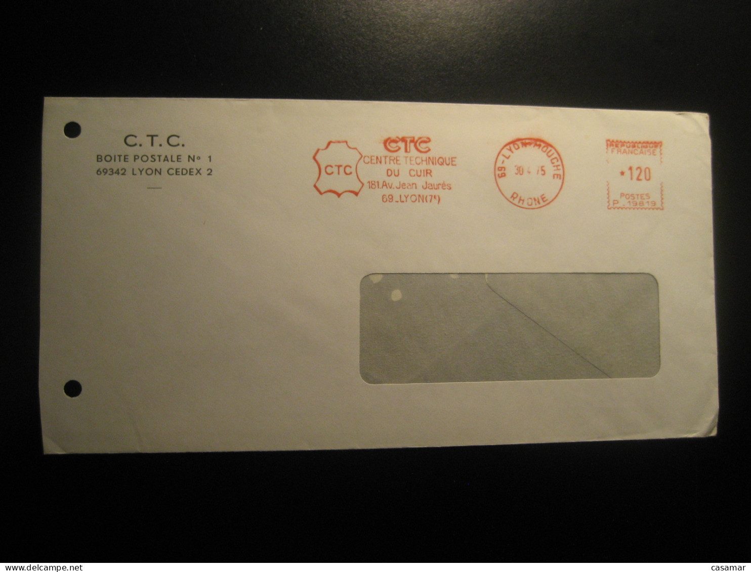 LYON 1975 Centre Technique Du Cuir Leather Chemical Chemistry Meter Mail Cancel Cover FRANCE - Chimie