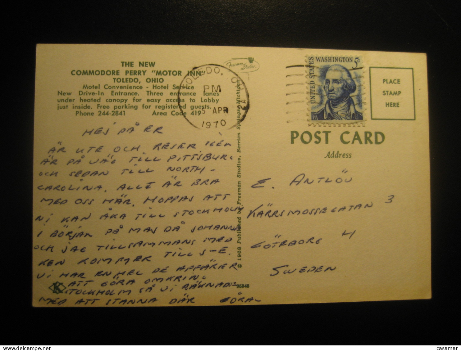 TOLEDO Ohio The New Commodore Perry Motor Inn Cancel 1970 To Sweden Postcard USA - Toledo