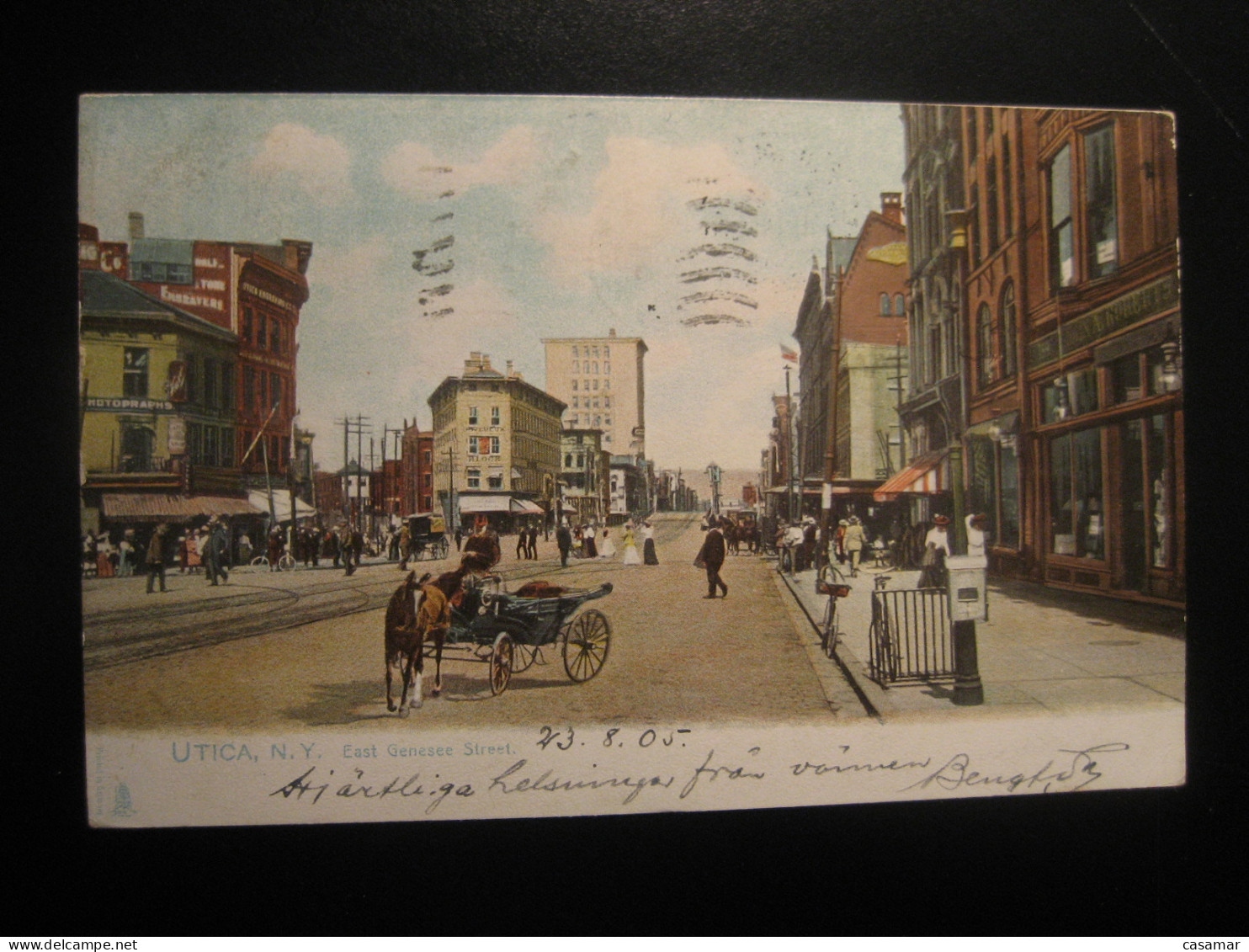 UTICA New York East Genesee Street Cancel 1905 To Sweden Stage Coach Stagecoach Postcard USA - Utica