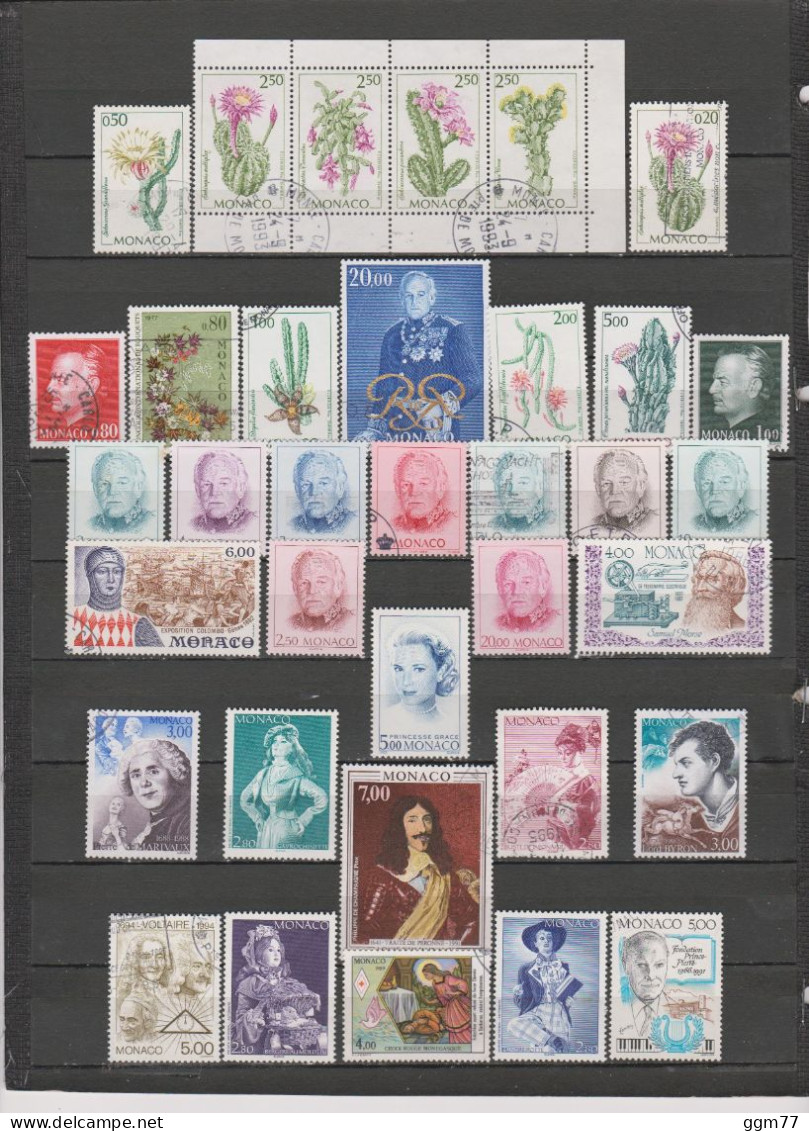 100 TIMBRES MONACO OBLITERES & NEUFS** & * + SANS GOMME DE 1944 à 1999   Cote : 146,20 € - Used Stamps