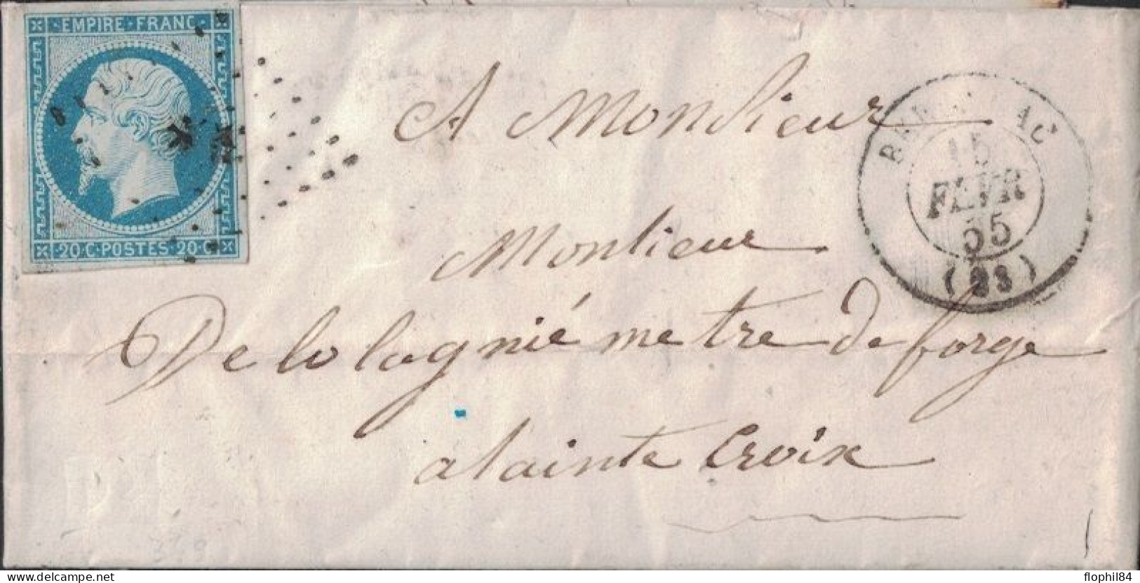 DORDOGNE - BERGERAC - LE 15-2-1855 - EMPIRE - N°14 -OBITERATION PC369 FAIBLE - AVEC TEXTE ET SIGNATURE. - 1849-1876: Periodo Clásico