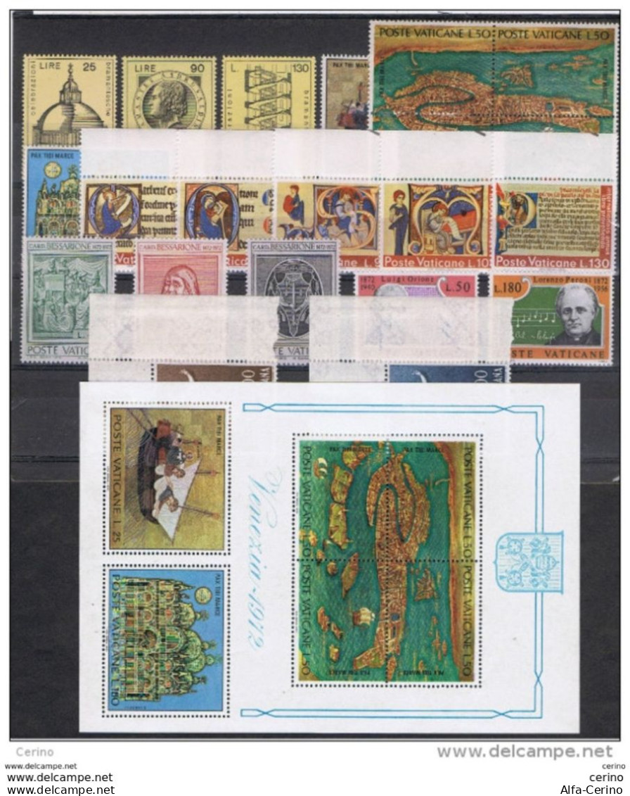 VATICANO:  1972  ANNATA  CPL. -  20  VALORI  N. -  SASS. 515/33 + FG. 3 - Annate Complete