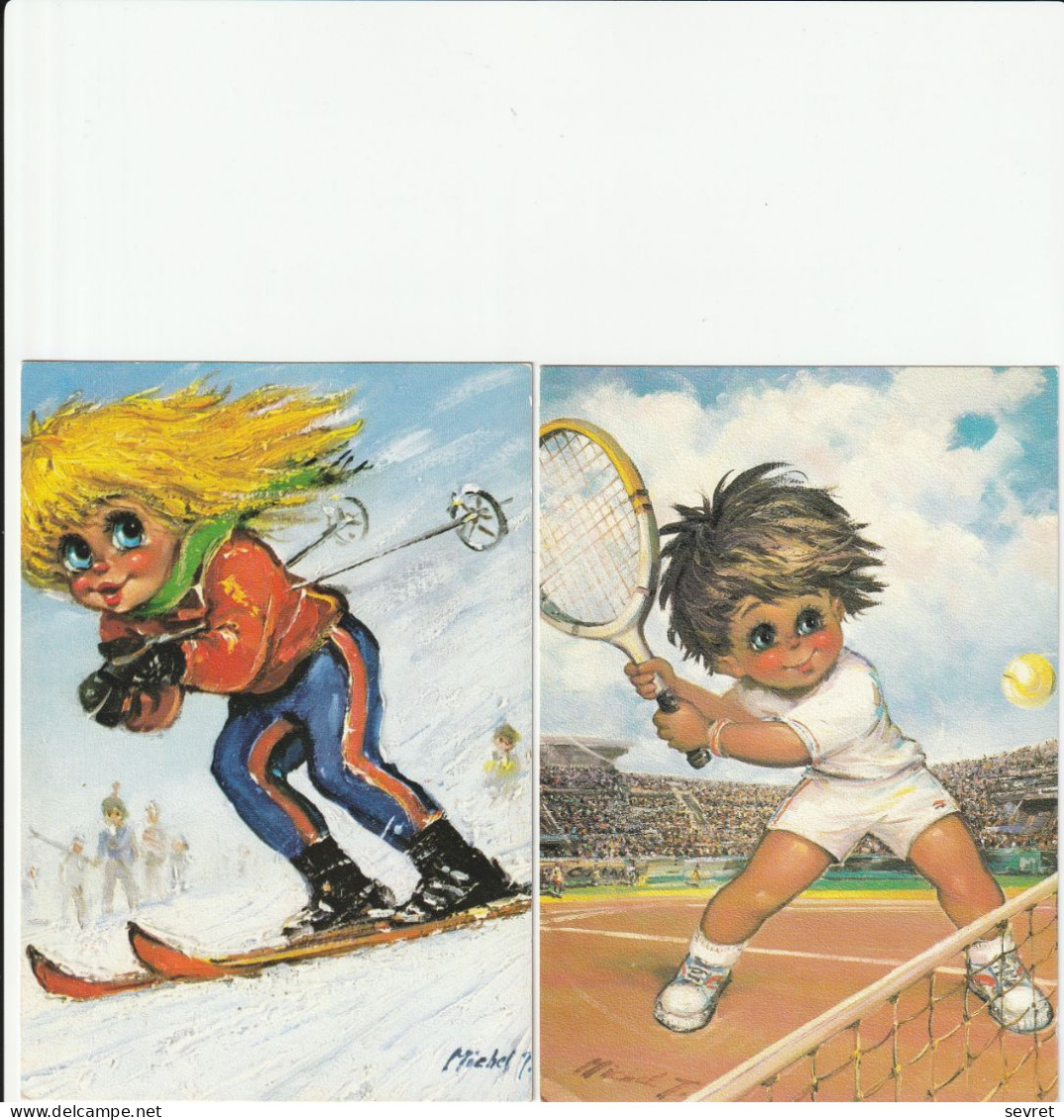 Série " GAMINS" Par Michel THOMAS. - 6 Sports : Ski, Tennis, Skate, Natation, Foot - Collezioni & Lotti