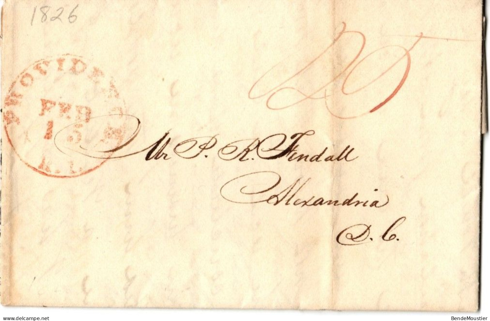 (N32) USA Cover  LAC 1826 - Providence Rhode Island To Alexandria Virginie - Red Cancel & 25 Cts Due - …-1845 Prephilately