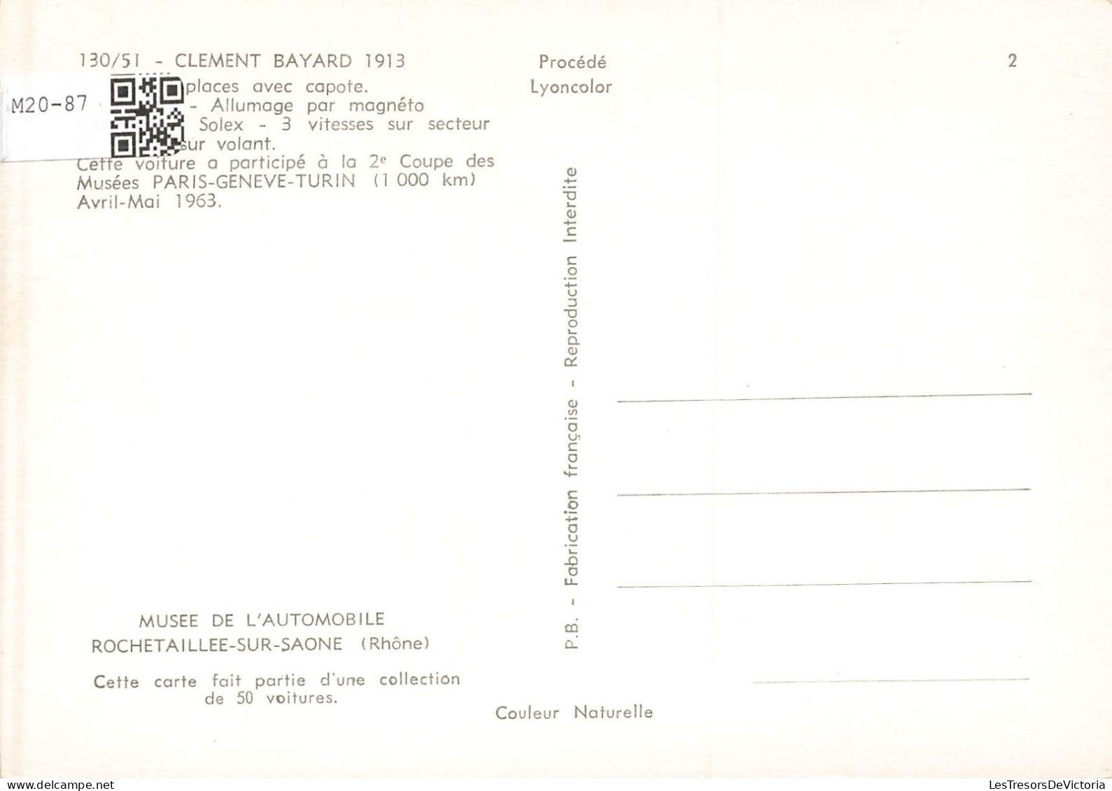 TRANSPORT - Musée De L'automobile - Clement Bayard 1913 - Carte Postale - Taxi & Carrozzelle