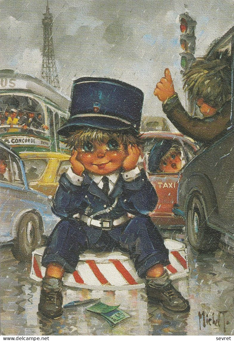 Illustrateur Michel THOMAS. - Lot De 2 Cartes Représentant Le Gamin De PARIS De La Série "LES PETITS" Jouant Au Gendarme - Collections, Lots & Series