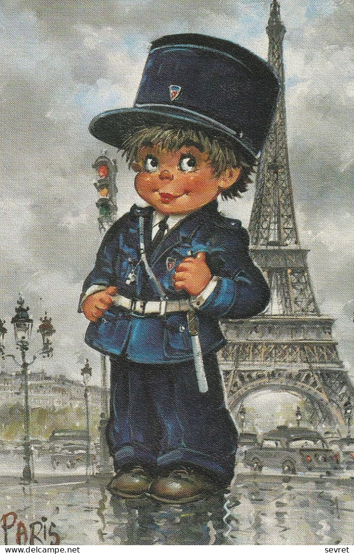 Illustrateur Michel THOMAS. - Lot De 2 Cartes Représentant Le Gamin De PARIS De La Série "LES PETITS" Jouant Au Gendarme - Collezioni & Lotti