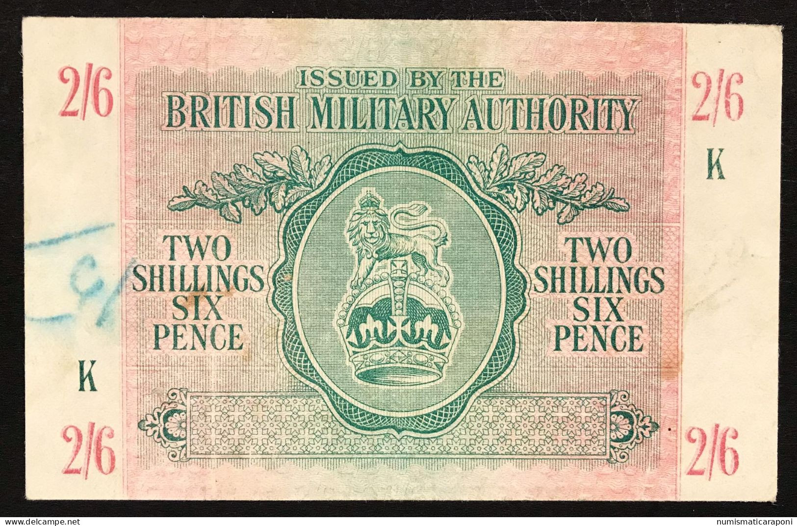 BMA 2/6 Shillings. BRITISH MILITARY AUTHORITY 1943 Bb Scritta A Matita LOTTO 1536 - Occupazione Alleata Seconda Guerra Mondiale