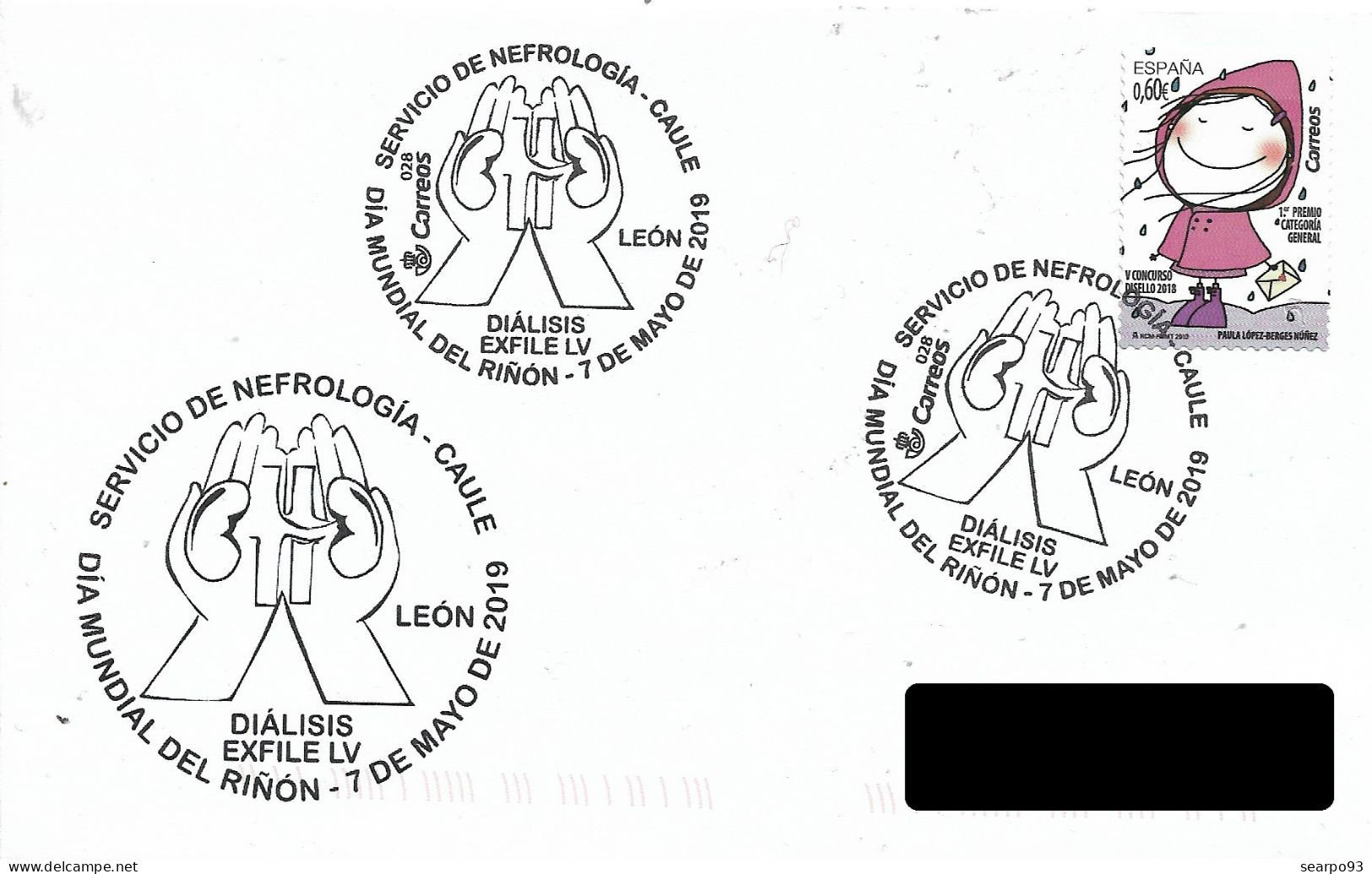 SPAIN. POSTMARK WORLD KIDNEY DAY. NEPHROLOGY SERVICE. DIALYSIS. MEDICINE. LEON 2019 - Franking Machines (EMA)