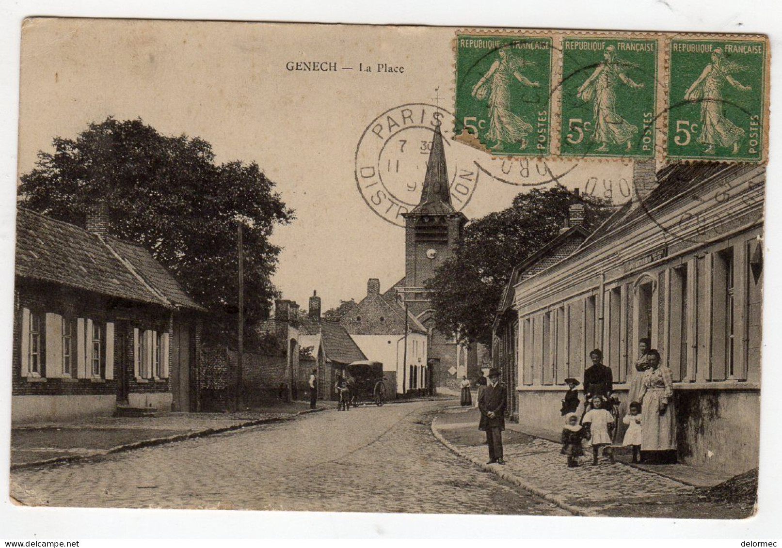 Rare CPA Genech Entre Lille Et Orchies 59 Nord La Place Animée Attelage - Orchies