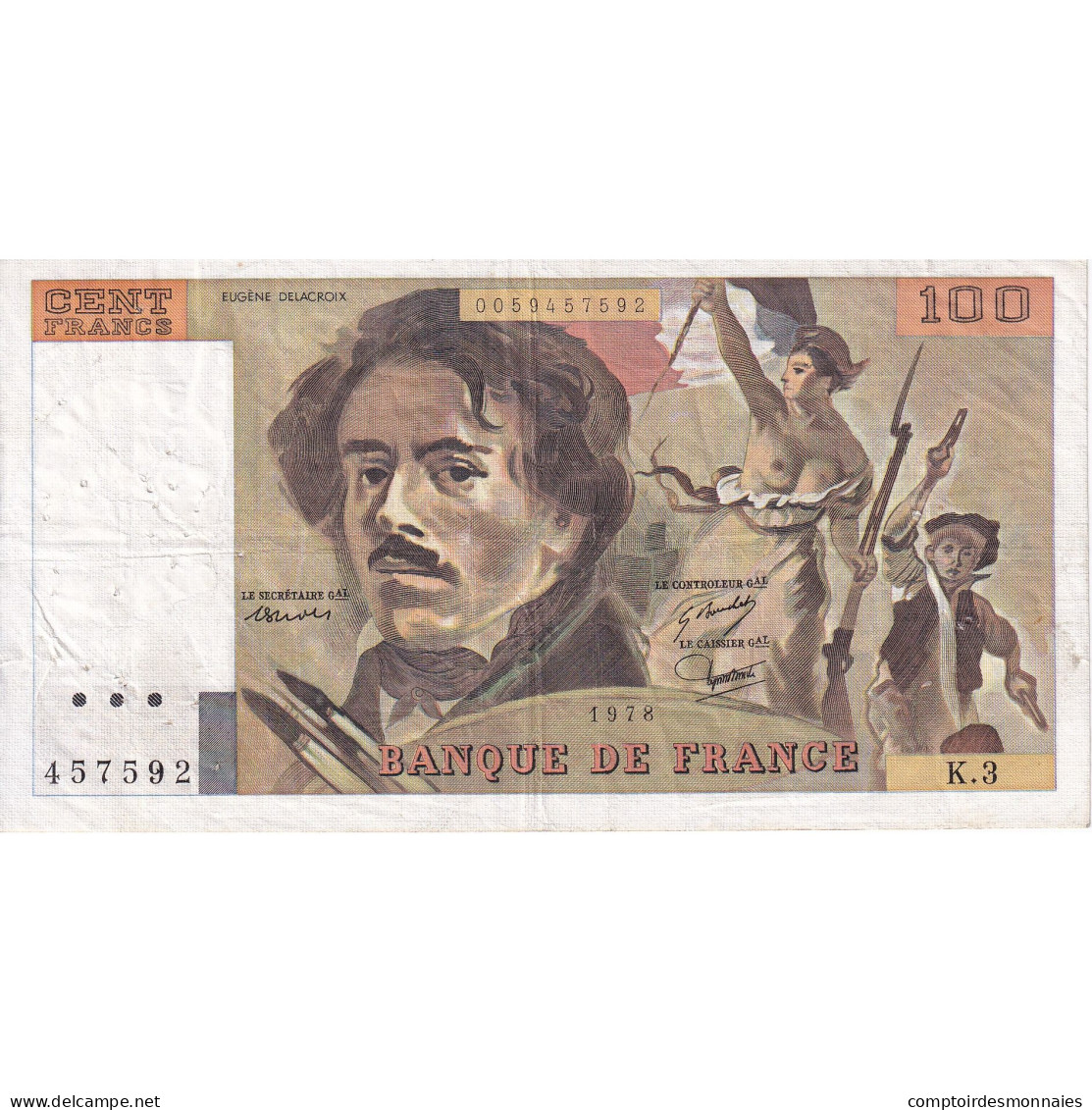 France, 100 Francs, Delacroix, 1978, K.3, TB, Fayette:69.01b, KM:154a - 100 F 1978-1995 ''Delacroix''