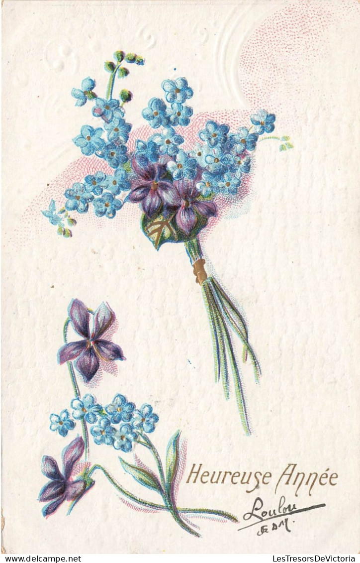 FLEURS PLANTES ARBRES - Heureuse Année - Fleurs Bleues Et Violettes - Carte Postale - Flores