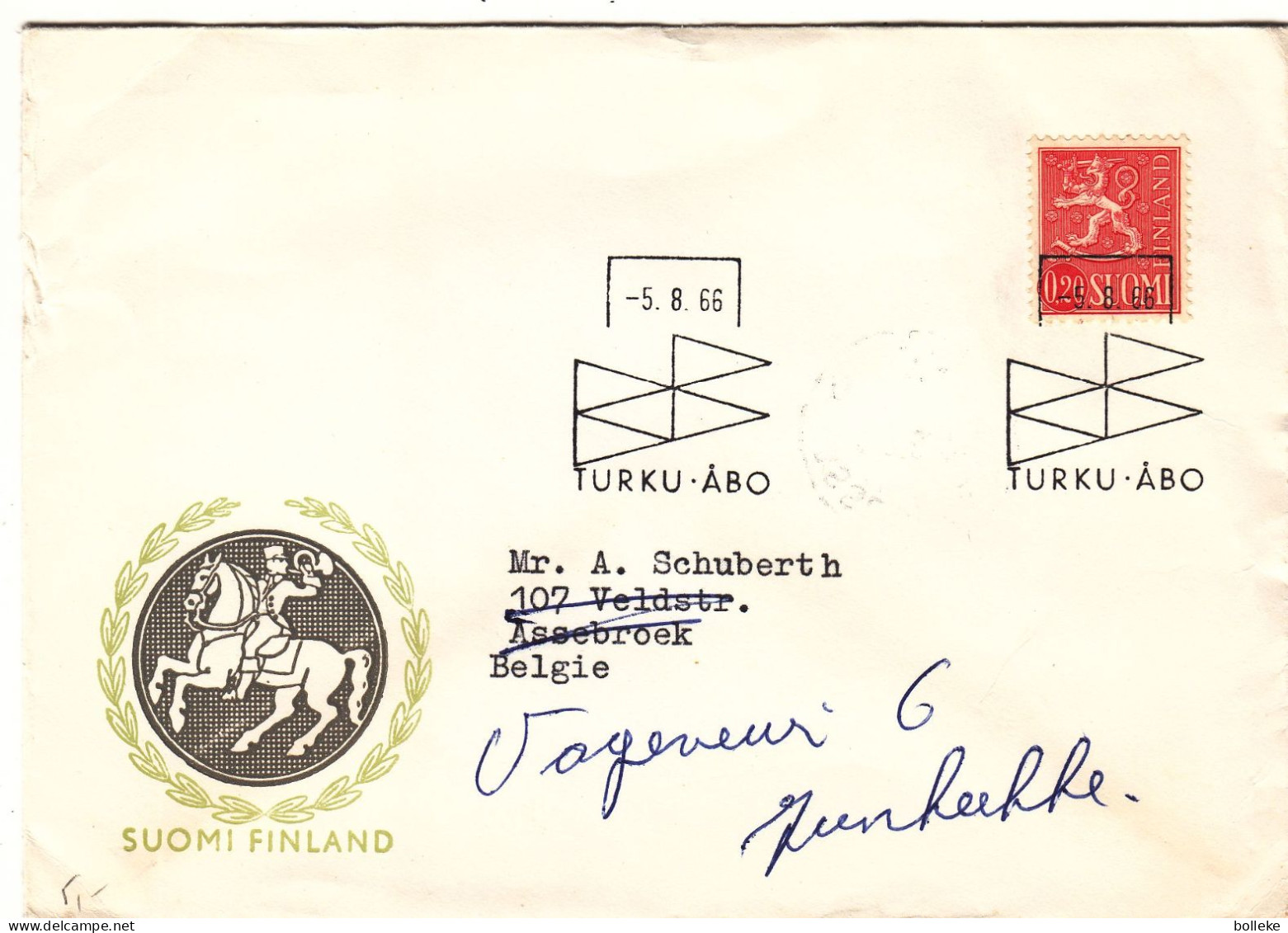 Finlande - Lettre De 1966 - Oblit Turku Abo - Cachet De Assebroek - Briefe U. Dokumente