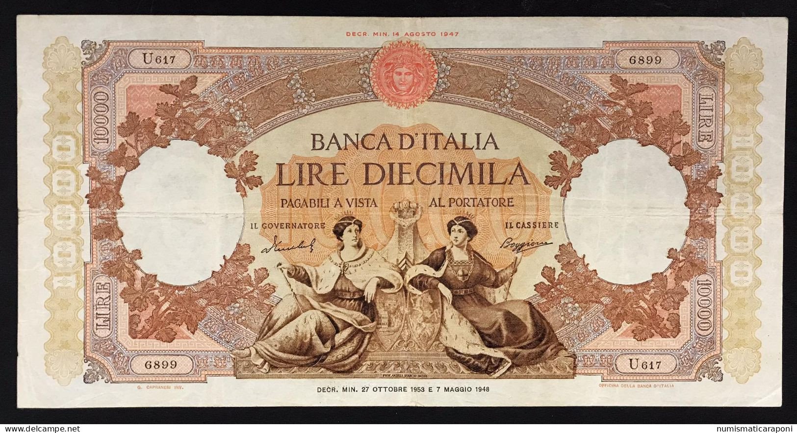 Italy Italia 10000 Lire 27 10 1953 Mb/bb Naturale LOTTO 1695 - 5000 Lire