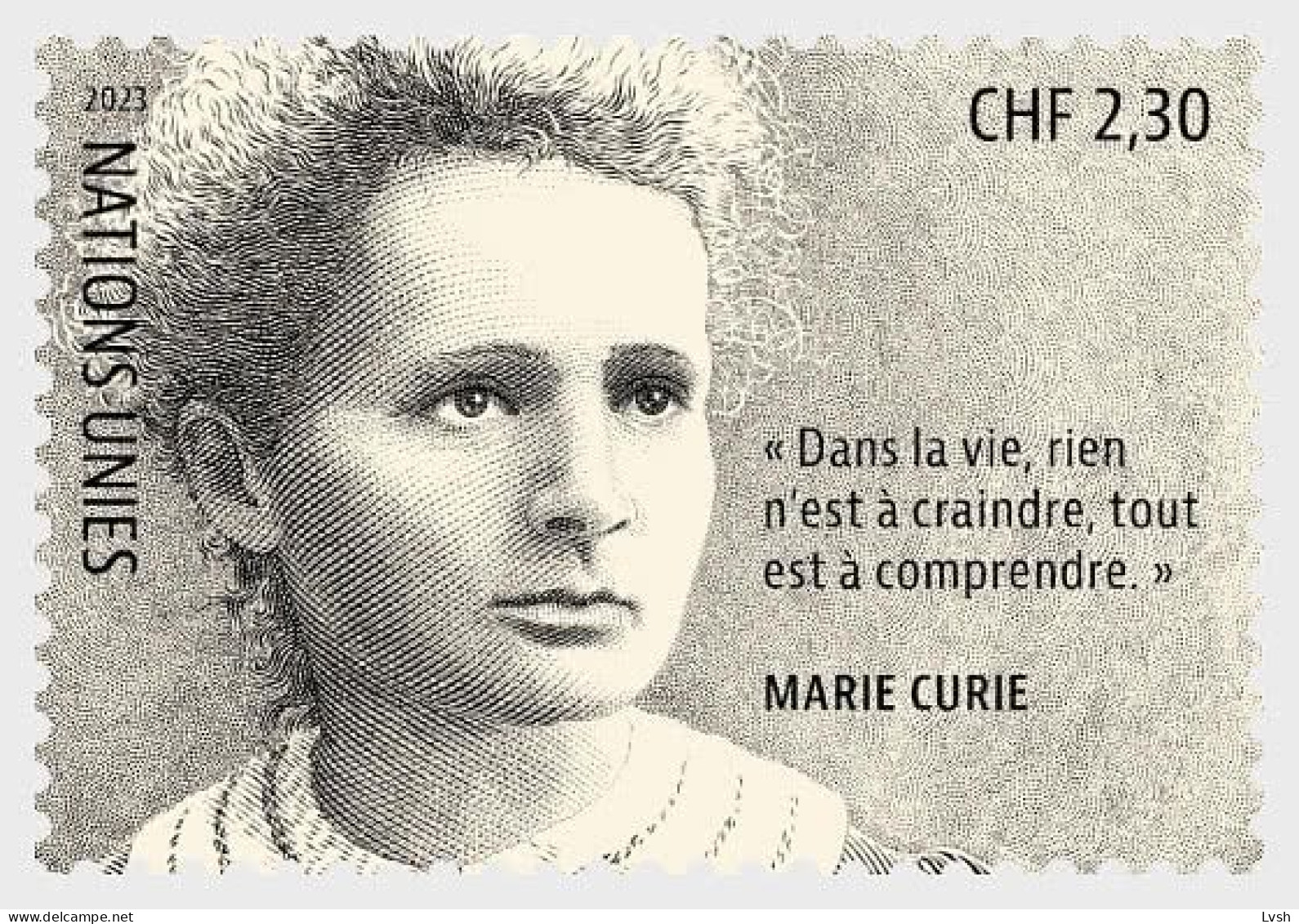 United Nations.Geneva.United Nations Office.2023.Marie Curie -  Nobel Prize,scientist, Physicist, Chemist.1 V. ** . - Unused Stamps